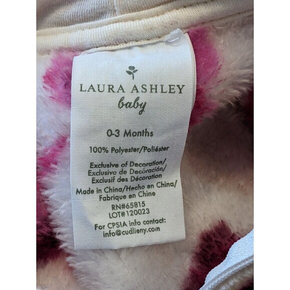 Laura Ashley Baby Girls 0-3 Months One Piece Zip Up Fleece Hood Pink Rose Floral - Picture 3 of 3
